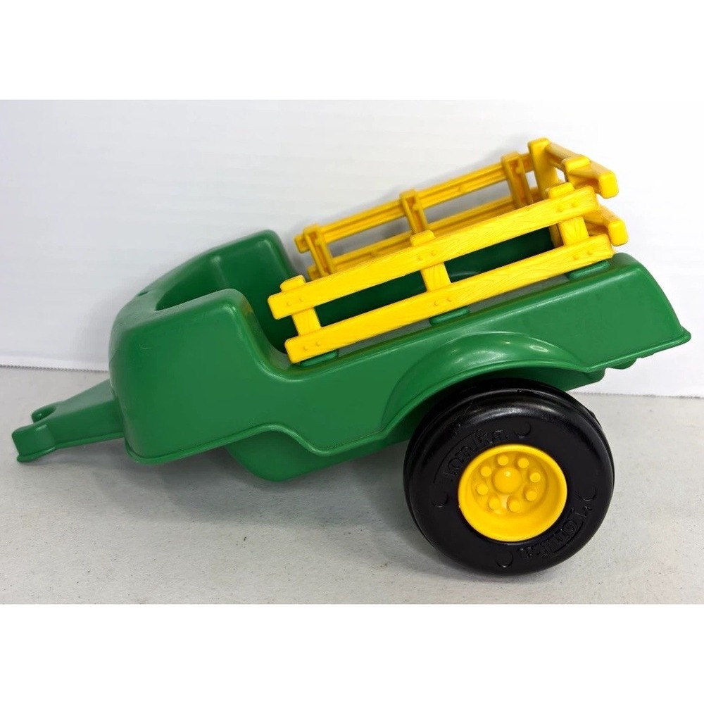 Tonka Farm Wagon Trailer 1992 Plastic Toy Green Yellow Black Made in USA
